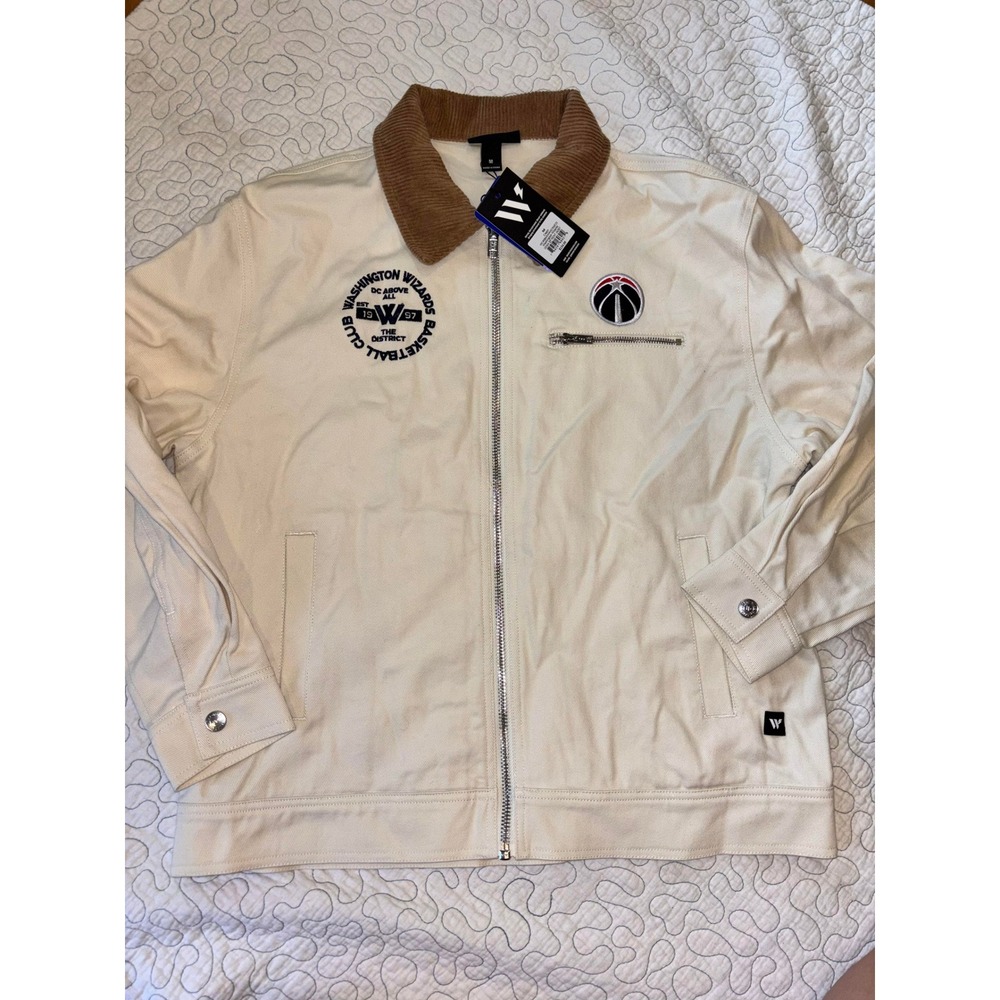 Washington Wizards Womens NBA Denim Zip Front Jacket Cream Size Medium